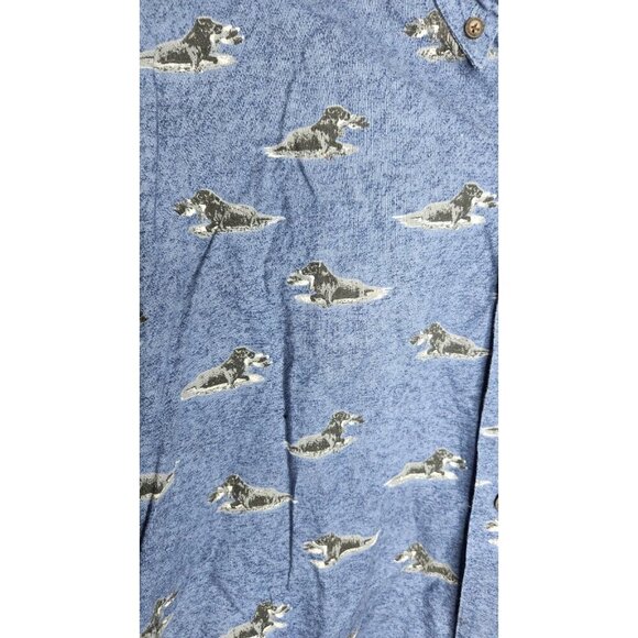 VTG Woolrich shirt men's short sleeve indigo dogs cotton hunting birddogs  L - Picture 2 of 6